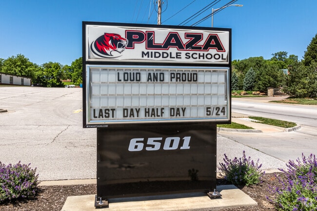 Plaza Middle School is located on NW 71st Street and NW Prairie View Rd.