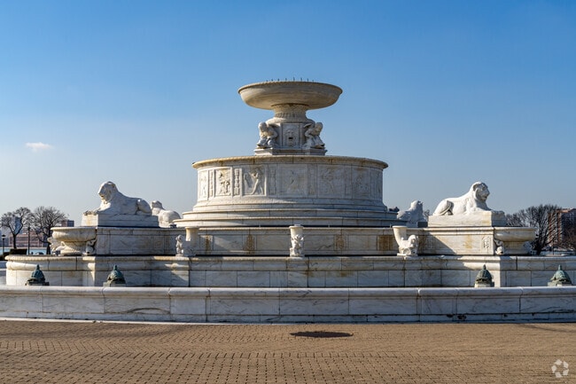 The James Scott Memorial Fountain operates during the summer months.