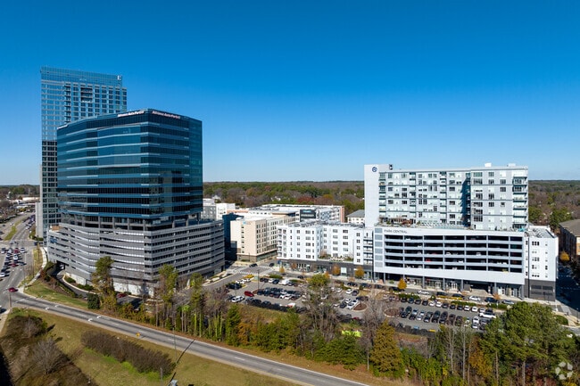 Raleigh, NC has mid-rise and high-rise buildings in the North Hills neighborhood.