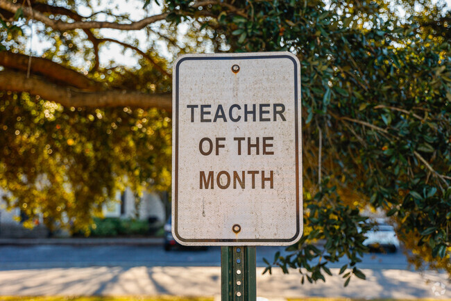 Goodwin Elementary School awards staff monthly with teacher of the month parking.