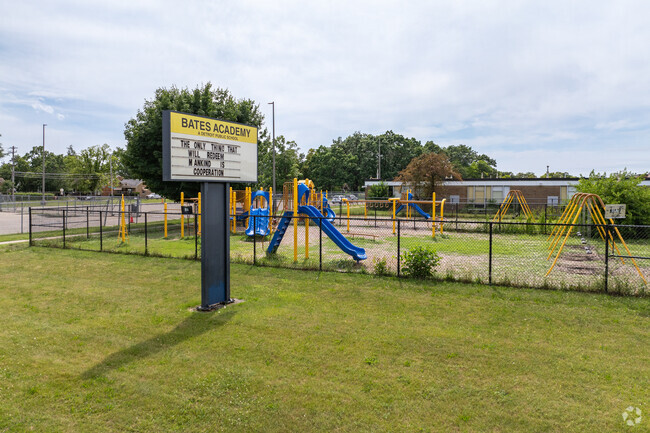 Bates Academy signage and playground.