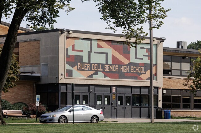 The Main entrance to the well ranked River Dell Senior High School.