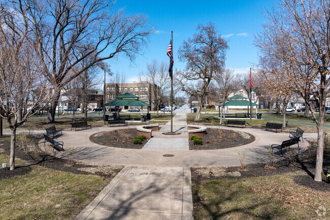 Veterans park in East Chicago is a nice place to take a walk with full grown trees.