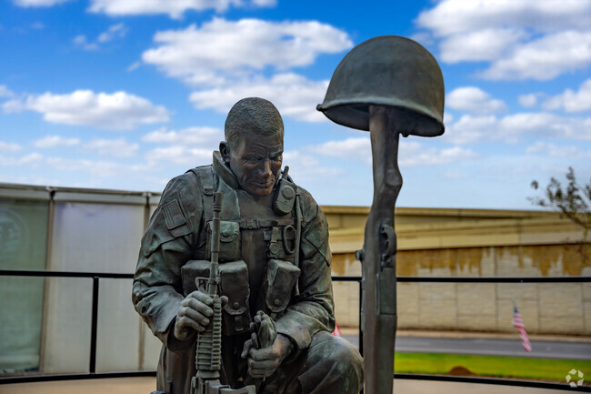 The Veterans park features a bronze sculpture, titled 