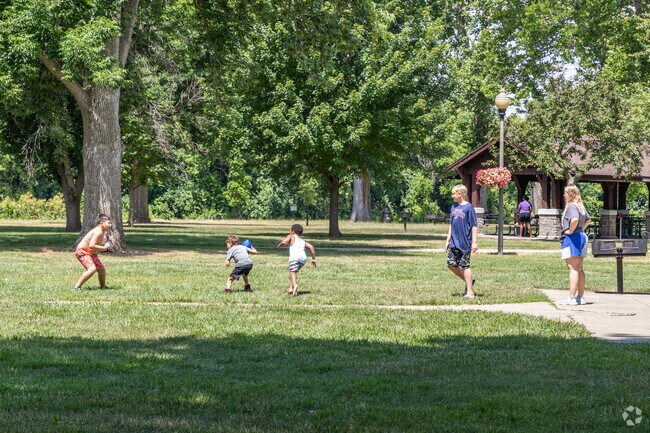 Families gather and play games at Island Metropark next to McCook Field.