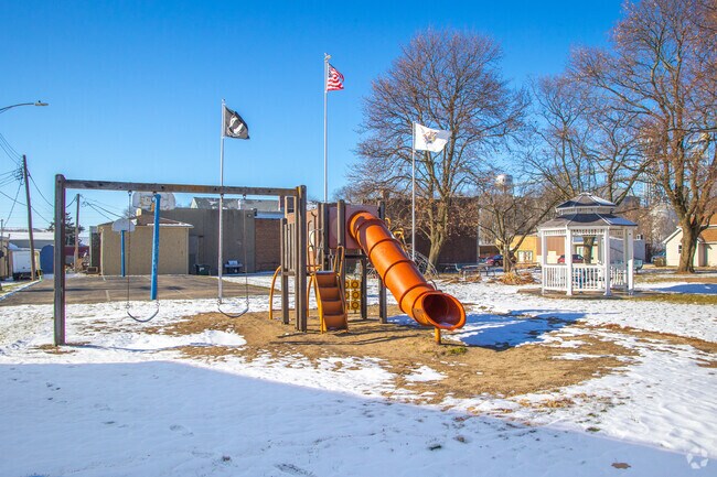 The square in downtown Newark is anchored by a public park.