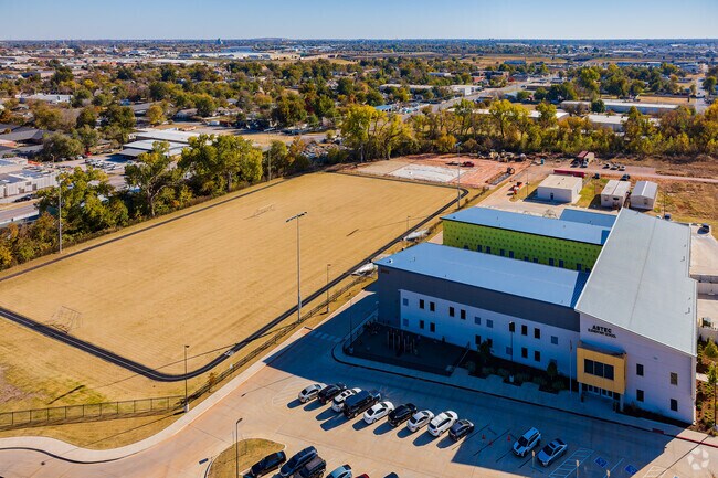 Here is an aerial view of the entrance of Astec Charter Elementary School