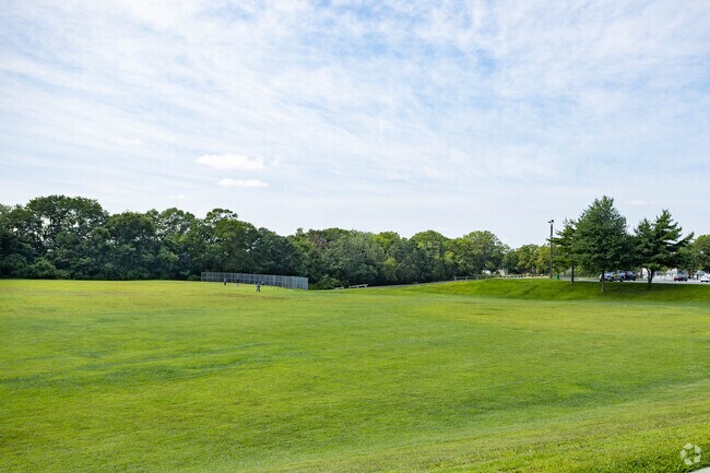 There are a lot of large open green spaces at Roberto Clemente Park in Brentwood.