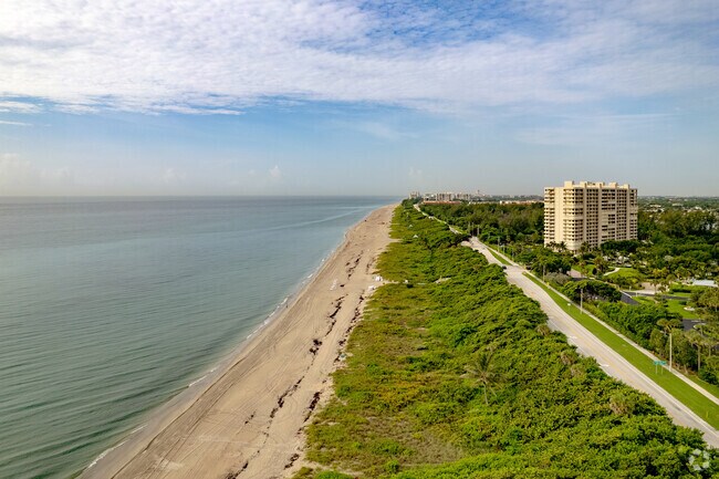 Miles of beach and coastline along the Atlantic Ocean in Highland Beach, FL.