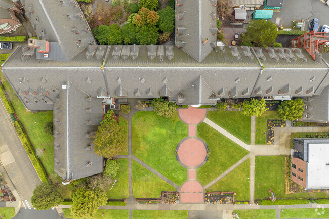 Annie Wright School from above shows multiple courtyards for students to enjoy.