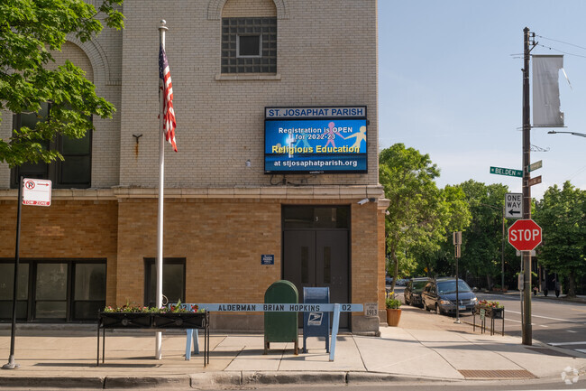 A digital sign welcomes students at St. Josaphat School.