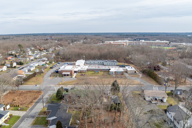 Aerial view of James Tansey Elementary School in Fall River, Massachusetts.