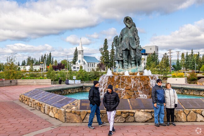Golden Heart Plaza is a popular place to relax by the river in Fairbanks.
