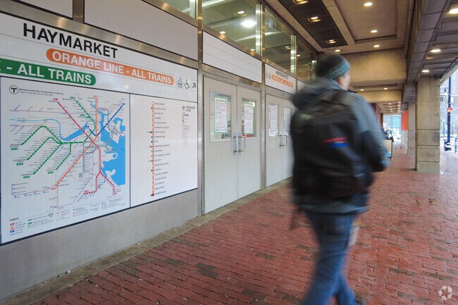 The orange and green line trains run frequently in Downtown Boston.