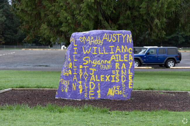 Seniors paint the Elmira High School Rock when they graduate.