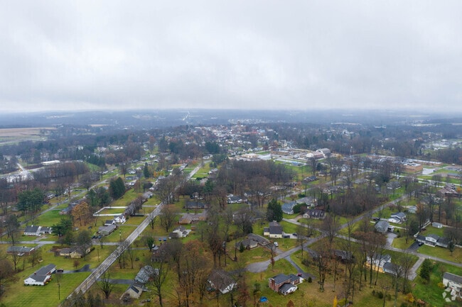Aerial view facing SouthEast towards downtown Mercer.