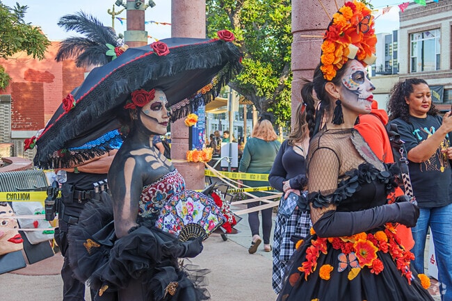Contestants line up for the Catrina contest at the San Pedro Dia de los Muertos Festival.
