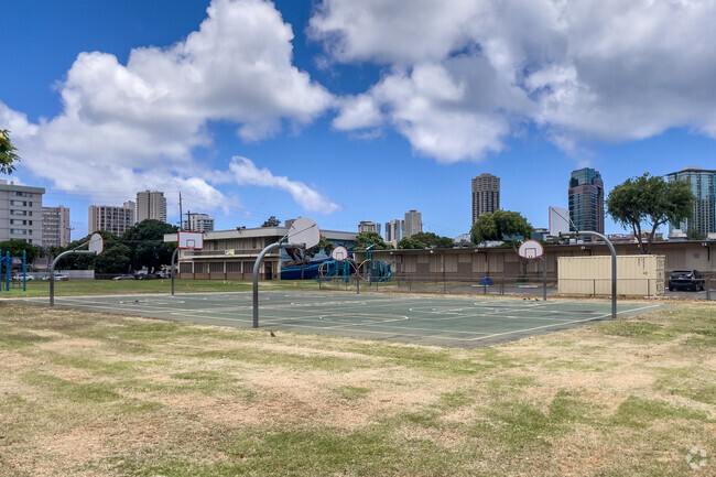 There are multiple basketball courts at Lunalilo Elementary School in McCully-Mō'ili'ili