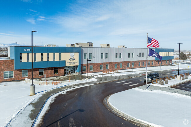 An overview of the entrance at Global Village Academy in Northglenn, Colorado.