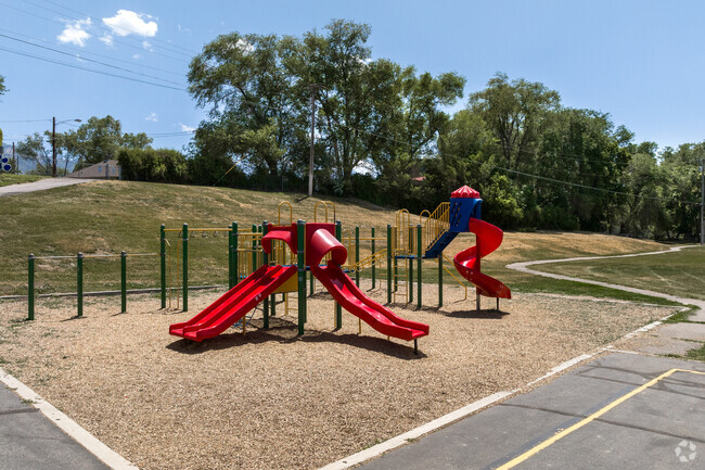 Red slides stand out at this colorful playground at Parkside Elementary School.