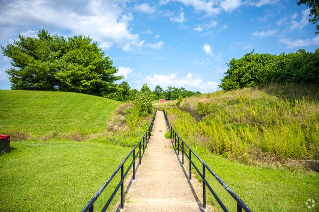 Really pleasant walkway from school building to athletic fields at Parkway Central Middle School