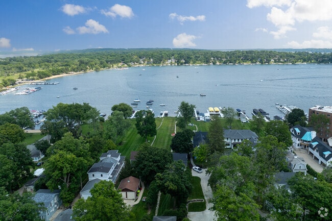 The village of Williams Bay curls along the shoreline of Geneva Lake in an area of Wisconsin.