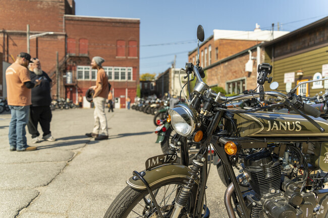 Outside the Parkside neighborhood is the Janus Motorcycle Company in downtown Goshen.