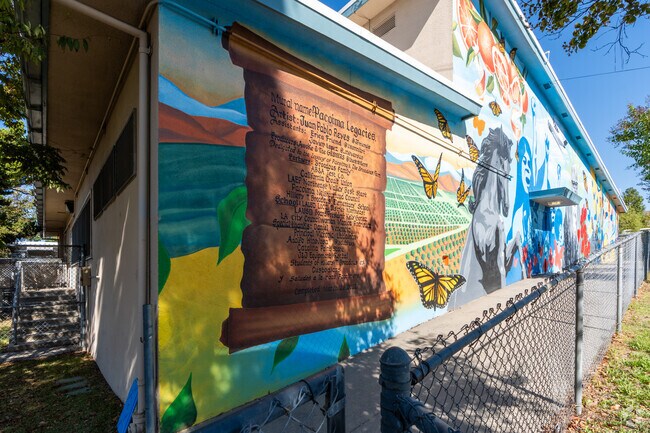The mural at Hillery Broadous Elementary pays tribute to the community activist Hillery Broadus.