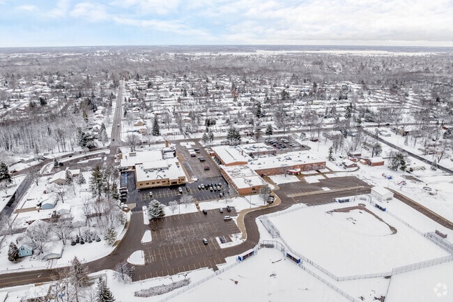 An aerial view of St. Gerard Elementary School and Church.