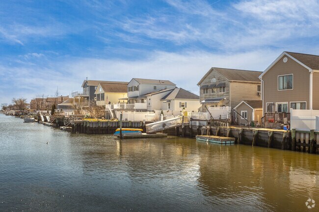 Waterfront homes line canal waterways in Bay Park.