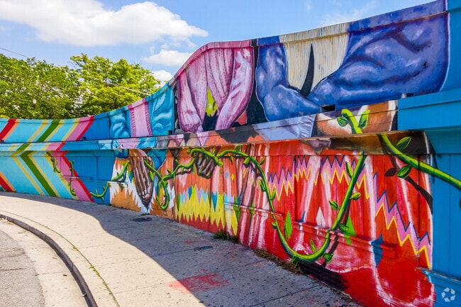 Full of life and color, this vibrant and powerful mural is located in the heart of Langley Park.