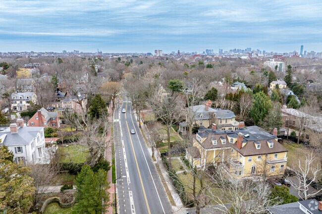 An overview of Brattle Road which run through the heart of the West Cambridge neighborhood.