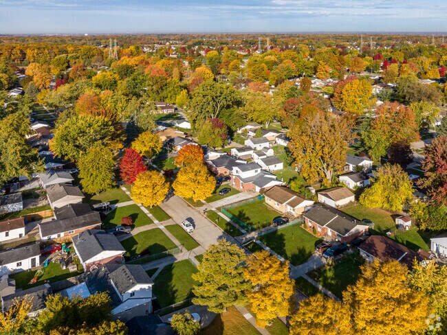 Several ranch-style homes line the quiet streets of Van Buren Township.