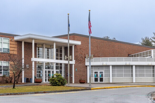 The main arrival area for students at the North Andover Middle School in North Andover, MA.