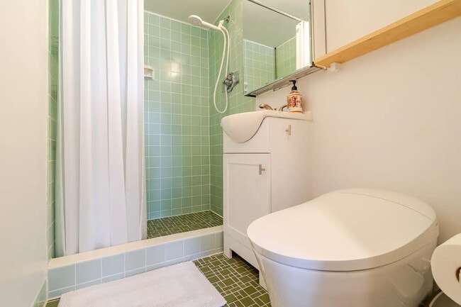 New bidet toilet, lovingly restored original tile