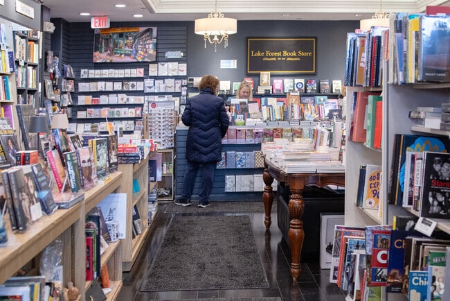Downtown Lake Forest includes local shops such as the cozy Lake Forest Book Store.