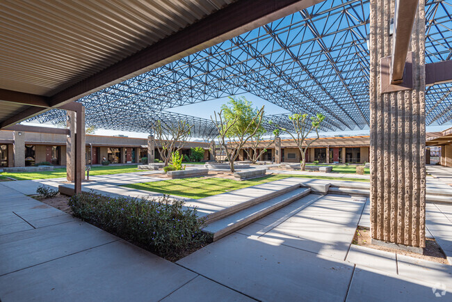 Classrooms surrounding courtyard at John F Kennedy Elementary School