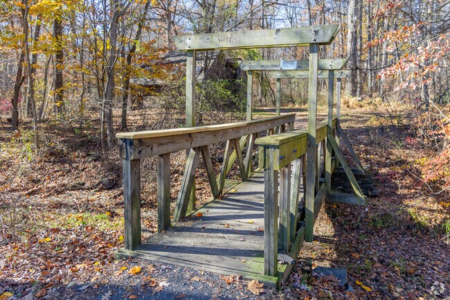 Walking bridges at Tyler State Park cross scenic creeks and trails.