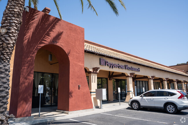 Side view of the entrance to Peppertree Montessori School in Oceanside.