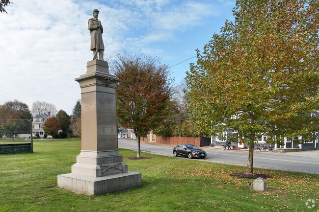 The Military Naval statue peers down on the green Rowley Common.