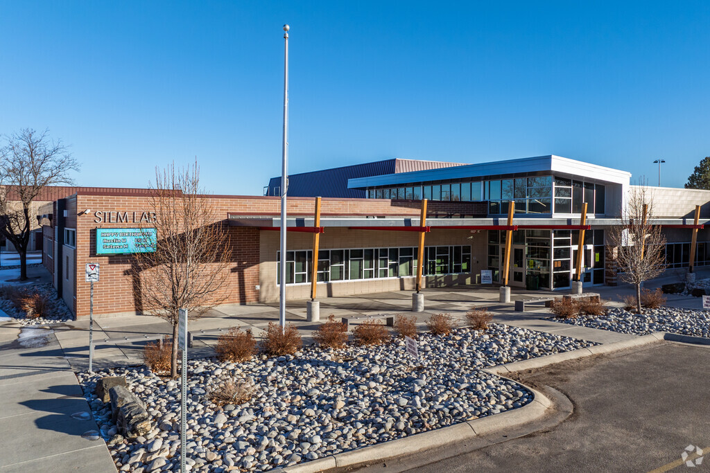 The school sign and entrance at STEM Lab School in Northglenn, Colorado.
