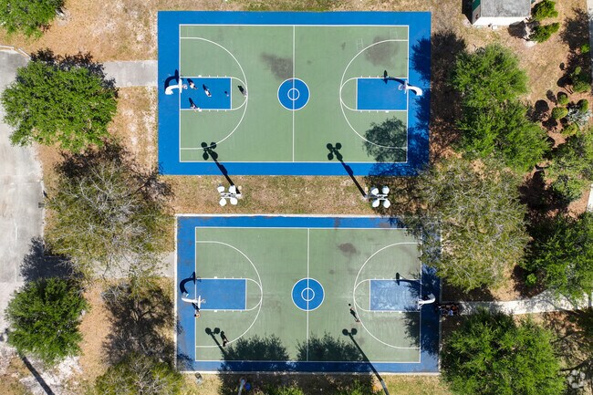 Basketball players can shoot hoops at the Norman and Jean Reach Park basketball court.