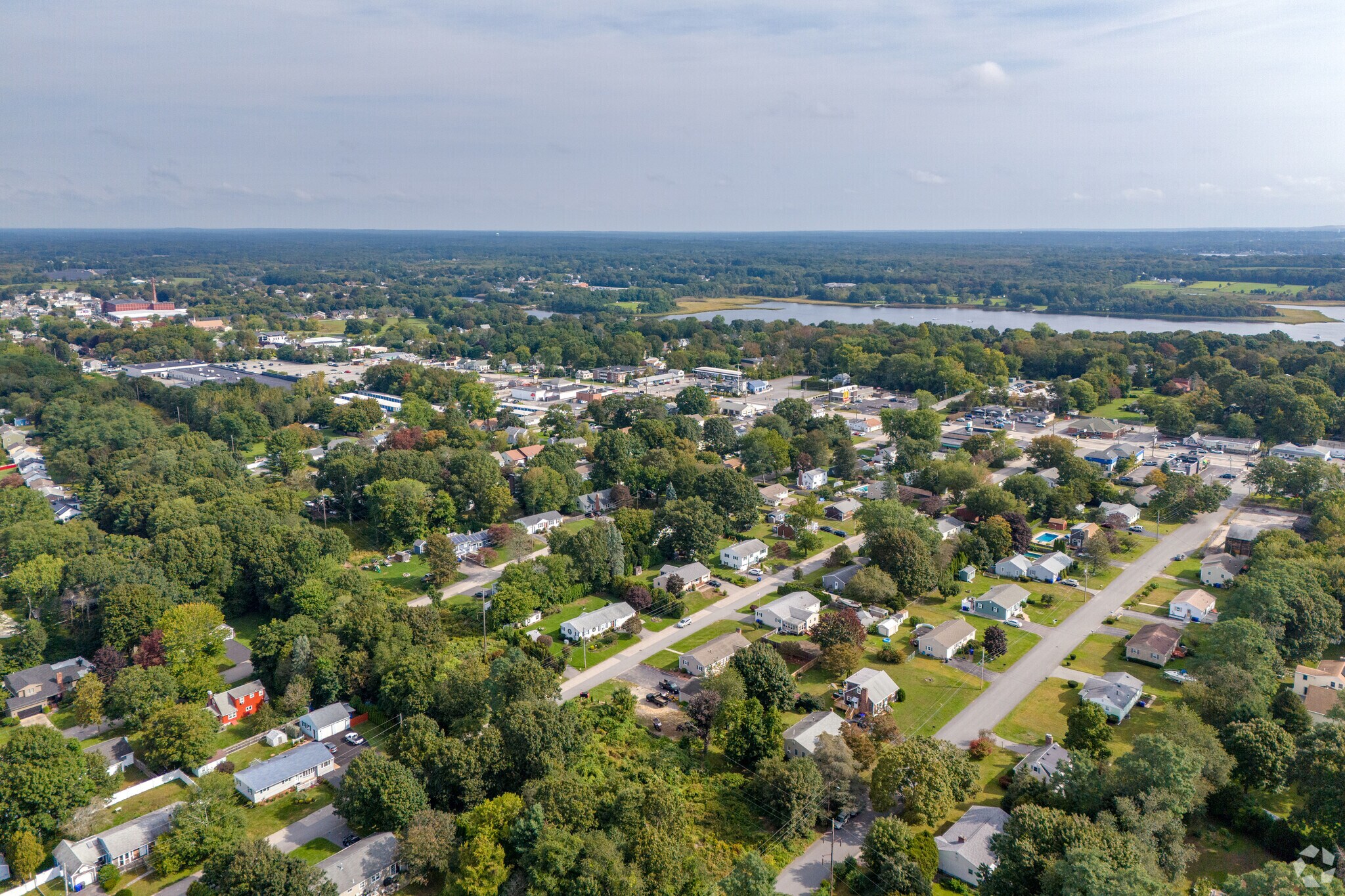 An aerial view of the South Warren - Metacom neighborhood shows the Kickemuit River.