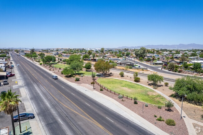 Dessie Lorenz Park sits at the heart of Old Town, surrounded by ranch and modern homes.