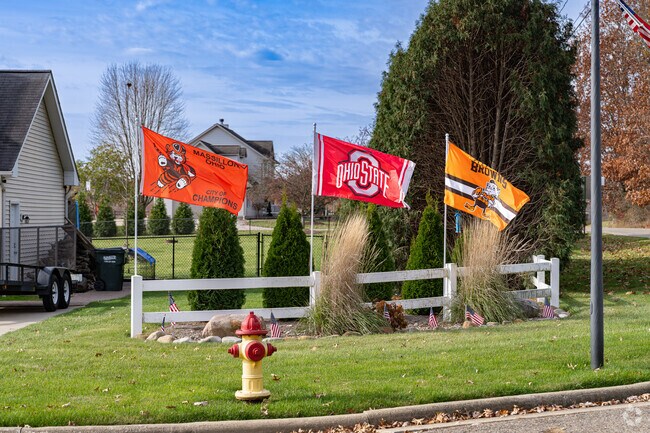 Several East Brookfield residents show their team spirit with yard decorations and flags.