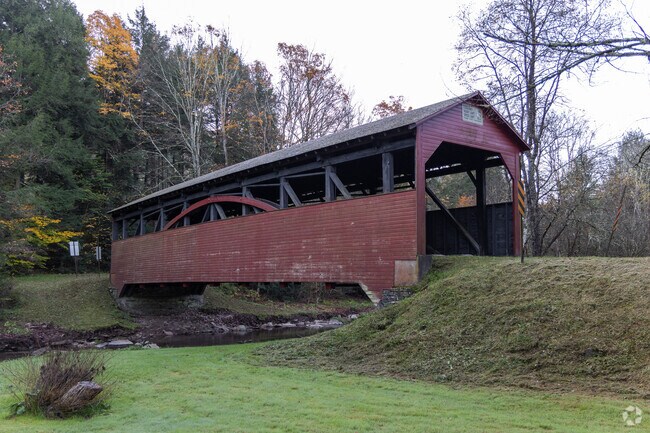 This covered bridge in the Cogan House neighborhood was built in 1877.