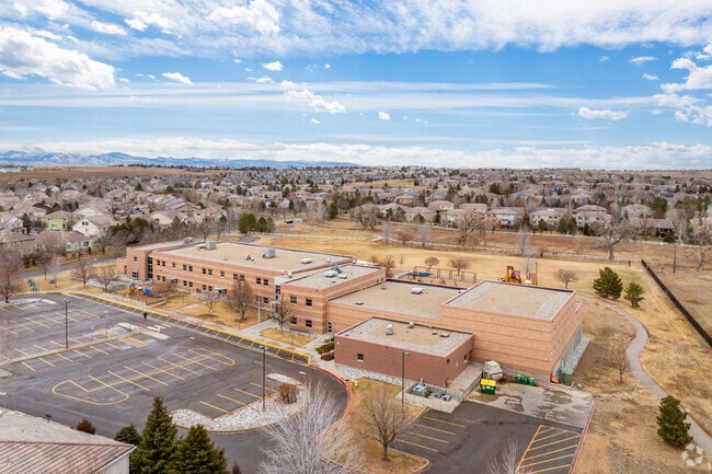 An overview of the school building at Coyote Ridge Elementary School in Broomfield, Colorado.