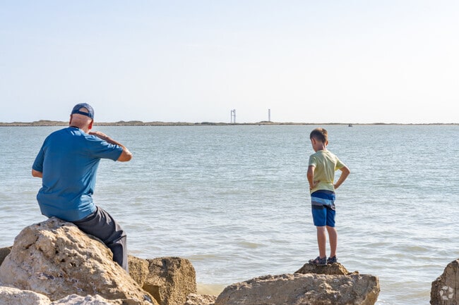 Onlookers wait for the SpaceX rocket to launch in Isla Blanca Park at South Padre Island.