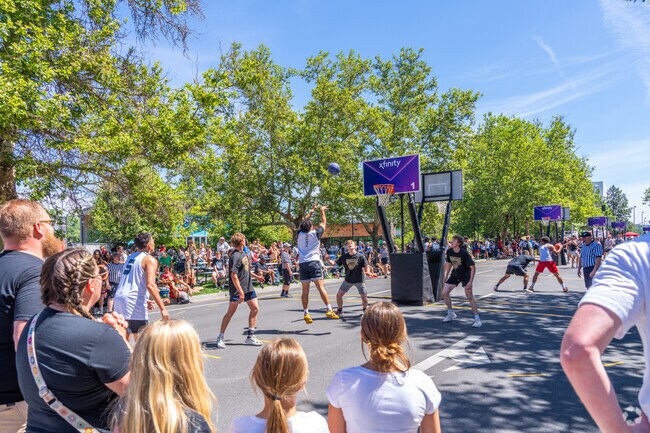 Hoopfest lines the streets of downtown Spokane with basketball courts.