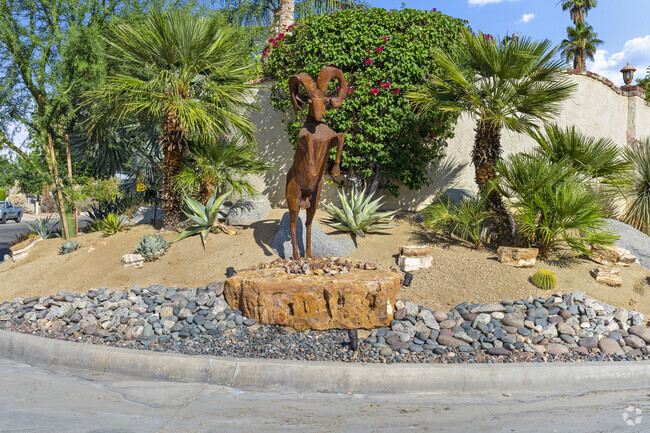 Behold the iconic Mountain Goat statue, a symbol of South Palm Desert's vibrant culture.